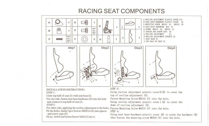 Fácil instale el cuero negro que compite con los asientos, asientos de coche de carreras con los cinturones de seguridad